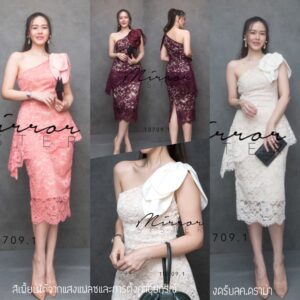 LX Love Darling Bow SeT ชุดเซ็ท เสื้อกระโปรงผ้าลูกไม้ ชุดเซ็ต เสื้อลูกไม้ไหล่เดี่ยวแต่งโบว์ใหญ่ที่ไหล่ ชายระบายคลุมสะโพก