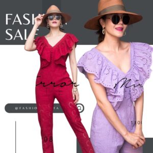 (นางแบบ ใส่ ชุด ขาย) Sweetheart Lace Off-Shoulder Jumpsuit – จั้มสูทลูกไม้ดีเทลจัดเต็มในลุคหวานแฝงแซ่บ
