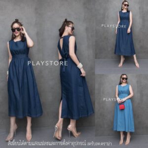 (PROMOTION). V2 JeanS DeNiM off-back DreSS.เดรสเว้าหลัง เดรสยีนส์ เดรสแขนกุดสุดเก๋ เซ็กซี่เบาๆ เดรสเว้าหลัง