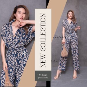 (นางแบบ ใส่ ชุด ขาย) v1 ArT Karun Jumpsuit สาวเก๋ห้ามพลาด จั้มสูทลายอาร์ต จั้มสูทขายาว จั้มสูทเชิ้ต กระดุมผ่า