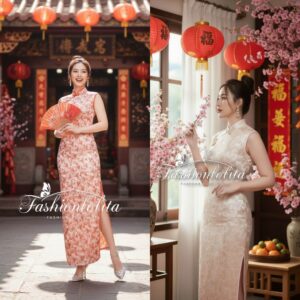 Ye’zi QiPao Modern Dress – กี่เพ้าโมเดิร์น งานหรู ใส่แล้วดูแพง เดรสกี่เพ้าคอจีน ทรงเข้ารูปพอดีตัว ผ้าไหมนูนมี Texture
