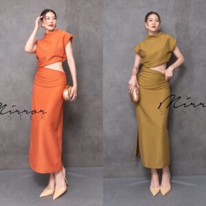(นางแบบ ใส่ ชุด ขาย) V2 Charlotte sexy off -Waist Dress สวยเซ็กซี่ เดรสเว้าเอว ข้างซ้าย