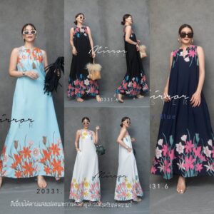 (PROMOTION) V2 Pastel FloweR in the Morning Maxi DreSS เดรสยาวแขนกุด ลายดอกไม้สวยหวาน เดรสลายดอก ผ้าลายเชิงเก๋ๆ คอวีผ่า