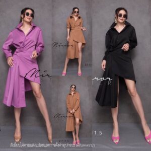 V1 CH xx ON Good DaY Drap Asym ShirT DreSS เดรสเชิ้ตตัวสั้น ใส่เป็นเสื้อคลุมทรงโคร่งได้ หรือจะติดกระดุม drap