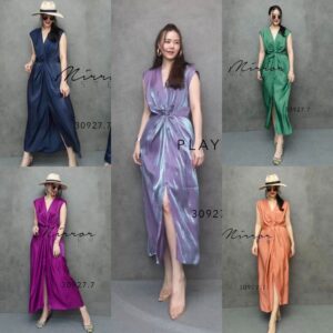 (PROMOTION) FlasH IN YoU Drap DresS เจิดจรัส ชุดเดรสแขนกุด เดรสผ้าซิลค์เล่นแสง แต่งdrapม้วนตรงเอว แพทเทิร์นเก๋แต่งง่าย