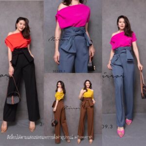 SM Tied Bow Freestyle High Waist Pants กางเกงเอวสูง สุดเก๋ ดีไซน์ผูกเอว กางเกงทรงดี กางเกงขากระบอก กางเกงทรงสวย