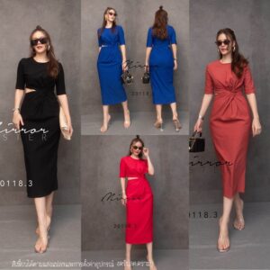 SX SexY GirL Knot Ty DresS ปั๊วๆ ปังๆ เดรสแซ่บ เดรสเว้าเอว ทรงเข้ารูป สุดเก๋ ช่วงเอวจับ knot เว้าเอว ซิปหลัง