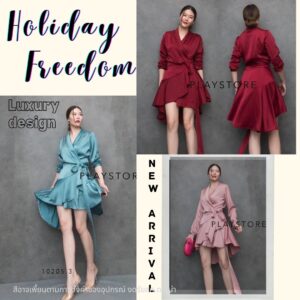 (นางแบบ ใส่ ชุด ขาย) LuxurY Narcis Satin Mini Dress เดรสซาติน สวยเก๋ลัคชูเบาๆ เดรสสั้นผูกไขว้ เนื้อซิลค์ซาติน