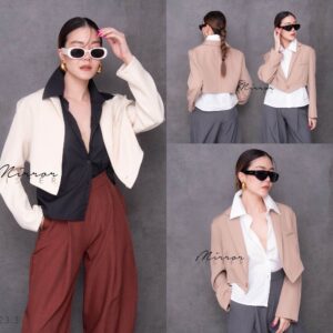 (นางแบบ ใส่ ชุด ขาย) 2in1 Amy SeT of BLaZER Top สวยชิค เซ็ทสองชิ้นสุดคุ้ม เซ็ตเสื้อเชิ๊ตแขนกุด มาคู่