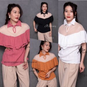 CH V SeethRouGH LovEr ToP เสื้อซีทรู เสื้ออกระบาย ด้านบนแต่งซีทรูสีเนื้อ ต่อระบายด้วยผ้ามีtexture ผ้าใส่สบาย