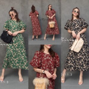 Mirror Sister About VintagE PuFF Maxi DreSS เดรสลายดอก สีสวยเก๋ เดรสแขนพอง กระโปรงทรงเอ เรียบเก๋สวยดูดี