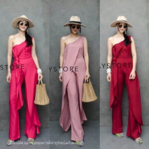 SX ON StagE JuMpsuiT จั้มสูทไหล่เดี่ยว จั้มสูทตัวยาว ไหล่เบี่ยง ดีไซน์เก๋ แต่ง ผ้าเฉลียง ยาวลงมาพริ้วๆ ใส่แบบปล่อย