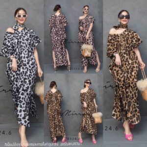 AM v2 LEOPARD LoosE Maxi DreSS สวยสับ ลายเสือnever die เดรสสวยแซ่บ เดรสลายเสือดาว เดรสทรงหลวม เดรสคอวี เดรสลายเสือ