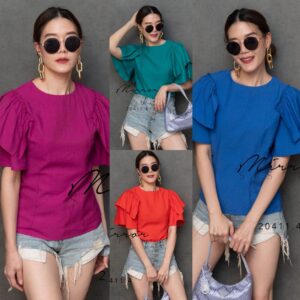 v2 KeeP it EasY BeLL ToP เสื้อแขนระบาย 2 ชั้น เสื้อน่ารักๆ ทรงเรียบเก๋ ดีไซน์ตีเกร็ดเข้าเอว ดูมีทรวดทรง แบบแมทช์ง่าย