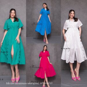 SW NeatlY FemininE Embroided LacE DreSS เดรสลูกไม้ฉลุ เดรสสวยหวาน คอปีน ดีเทลเก๋ แต่งแถบลูกไม้ยาว เดรสกระดุมผ่าหน้า