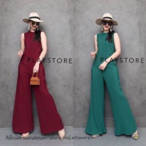 (PROMOTION) Elegance Mini pleat Jumpsuit จั้มสูทพลีท แขนกุดทรงสวย จั้มสูทอัดพลีท จั้มสูทขาบาน สุดเก๋ จั้มสูทคุณนาย