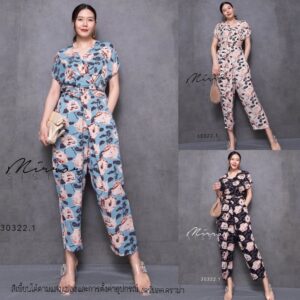 VC XX RoseY RosE JumpSuit จั้มสูทลายดอก จั้มสูททรงหลวม จั้มสูทขายาวคอวี จั้มสูททรงโคร่งช่วงเอวมีสายผูกเอวพันได้ฟรีสไตล์