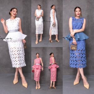 (NEWspecialPrice) v1 (นางแบบ ใส่ ชุด ขาย) 2in1 Fiona Lace DReSS เดรสลูกไม้ แขนกุด ทรงสวยหรู ผ่าหลัง ใส่แบบปล่อย
