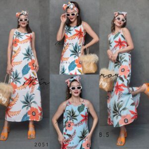 (MegaSALE) VC V3 Aloha Leaf & FloweR Maxi DreSS ชุดไปทะเล เดรสแขนกุด สวยเก๋ ใส่สบาย มาพร้อมผ้าผูก Maxidress แขนกุด