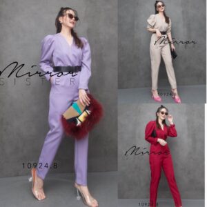ป้าย MIRRORSISTER ต่ำกว่าทุน Smart in Every Pose Potta Jumpsuit no belt จั้มสูทขายาวผู้หญิง จั้มสูทคอวีแขนยาว