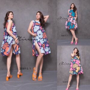 (MegaSALE) V3 Grand Colorful Bloom Dress ชุดเดรสแขนกุด เดรสลายดอก สีสันสวยสด ดอกไม้ดอกใหญ่เก๋มาก เดรสทรงเอใส่ได้บ่อย