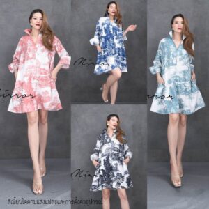 Vintage European Scene Shirt Dress เดรสเชิ้ต เดรสสั้นปกเชิ้ต ผ้าพิมพ์ลายสวยเก๋ เดรสลายผ้าวินเทจ ผ้าลายยุโรปเก๋ๆ