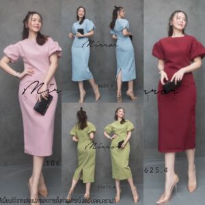 SM Puffy Cuties Confidence Dress ชุดเดรสแขนกระปุก เดรสทรงสวย ตีเกร็ดหน้าหลัง เดรสหุ่นเพรียว เดรสแขนพอง