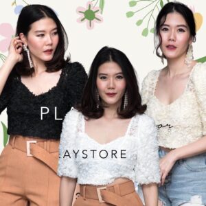 V2 ZR SweetesT ThinG CroP Top เสื้อครอปลูกไม้ เสื้อครอป ผ้าลูกไม้ 3D ดอกไม้สามมิติ เสื้อสวยหวาน คอวีลึก สวยชิค