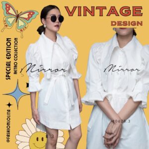 Bon Vivant SpleNdid DresS ต๊าซมว้าก เดรสเชิ้ต สุดเก๋ เดรสแขนตุ๊กตา ดีเทลปกยาวน่ารัก เดรสแขนพอง แต่งลูกไม้
