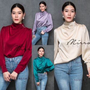 (MegaSALE) V2 CeleB High NecK SatiN ToP เสื้อซาติน ลุคคุณหนู เซเลบเบาๆ เสื้อซิลค์ซาติน เสื้อผ้าเงาหรู เสื้อคอตั้ง
