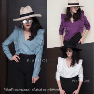 Mirror Sister FeMy RuffLe ToP เสื้อคอวรเสื้อแต่งระบายสวยเก๋ ระบายยาวสองข้างลำตัวหน้าหลัง ดูมีดีเทล แมทช์ง่าย