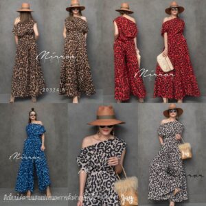 AM LeoPaRd SeT ChiC เผ็ชแซ่บ ชุดเซ็ท เสื้อกางเกง เสื้้อไหล่ตก กางเกงบานพริ้ว ชุดเซ็ตลายเสือสวยแซ่บ ทรงเริ่ด เซ็ตสอ