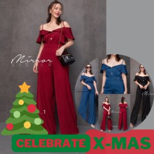 (ธีม X-MAS) XM v1 SM SET of FreeDay and FreedoM ชุดเซ็ท เซ็ตสองชิ้น เก๋ๆ เสื้อสายเดี่ยวเปิดไหล่ กระดุมเปิดปิดได้