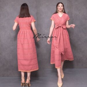 (นางแบบ ใส่ ชุด ขาย) Darlene Embroidered lace DReSS สวยลุคคุณหนู เดรสลูกไม้ฉลุ ลายดอก สีเฟดพาสเทล สวยหวาน