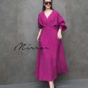 (นางแบบ ใส่ ชุด ขาย) Viola Grace V-Neck Maxi Dress เดรส แม็กซี่โทนบานเย็นอมม่วง ดีไซน์เรียบหรูที่มาพร้อมความหวานละมุนในท