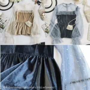 VIVI VIVA velvet TOP เสื้อกำมะหยี่ สุดคิ้วสวยนุ่ม ดีเทลน่ารักเหลือหลาย แขนเป็นผ้าซีทรูแต่งเลื่อม
