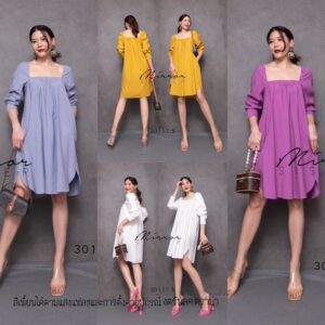 v1 SW So CutE Minimal Dress เดรสคอเหลี่ยม เดรสสีพื้น เดรสทรงหลวม เดรสสม็อกช่วงคอสุดเก๋ เดรสทรงปล่อยใส่สบาย