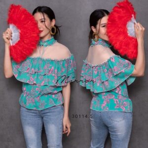 V2 FloweR Mandarin Mimi SeethrouGh Qipao ToP เสื้อซีทรู เสื้อลายดอกไม้ สวยเก๋ๆ แซ่บๆ เสื้ออกแต่งระบายสองชั้น