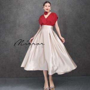 (นางแบบ ใส่ ชุด ขาย) Ivory Creamy VIP Skirt กระโปรงบานสวิง เนื้อผ้าพรีเมียมขึ้นทรงสวยสุดๆ ช่วงเอวแต่งขอบให้ดูมีสัดส่วน