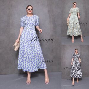 (PROMOTION) Puffy Polka dot Maxi Dress น่ารักขี้เล่น เดรสลายจุด สุดน่ารัก แม็กซี่เดรส แขนกระปุก เอวสม็อกยืดได้