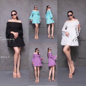 (นางแบบ ใส่ ชุด ขาย) Cute Shoulder-off Dress เดรสปาดไหล่ที่ใส่แล้วน่ารักทุกมุม! ช่วงบนสม็อคย่นใส่สบาย แขนบานพริ้วเบา ๆ
