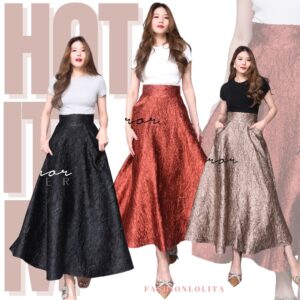 (นางแบบ ใส่ ชุด ขาย) LuxurY VIP Look CoPPER Skirt กระโปรงสวย หรู สวยลัคชูมากๆ กระโปรงบานสวิง มีวอลุ่ม
