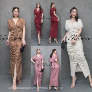 v2 LX Femme LuxuRy oN Glitter Maxi Dress เดรสโดดเด่น สวยสง่า เนื้อผ้ามีtexture เดรสผ้าวิ้งๆ เดรสเข้ารูปจับย่น เดรสคอวี
