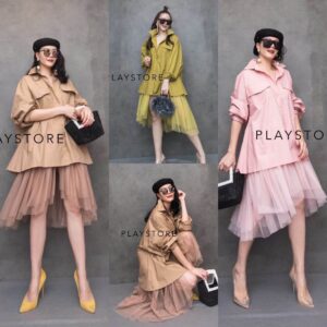 ( V2 CH Oversize Love Shack shirt Dress เดรสทรงหลวม เดรสหน้าสั้นหลังยาว เดรสเชิ๊ต เดรสชายผ้ามุ้ง 2ชั้น ฟรุ้งฟริ้ง