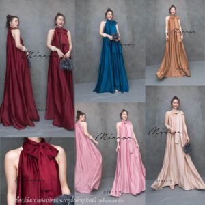 PROMOTION v3 Gala HeR MooD SatiN Maxi DreSS สวยเด่นงามเลอค่า เดรสยาว เดรสแขนกุด เนื้อซิลค์ซาตินผสมดีไซน์หรู แม็กซี่เดรส