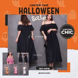 (Halloween PROMOTION) (นางแบบ ใส่ ชุด ขาย) HW AVA At the beach shoulder-off DRESS เดรสสีดำ เดรสปาดไหล่ สายเดี่ยว