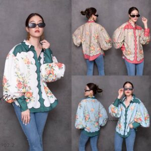 (นางแบบ ใส่ ชุด ขาย) Vintage Flower Fleur Top เสื้อวินเทจ เสื้อเชิ้ตกระดุมหน้า แขนพองแขนบอลลูน ลายดอกไม้ สวยคลาสสิค