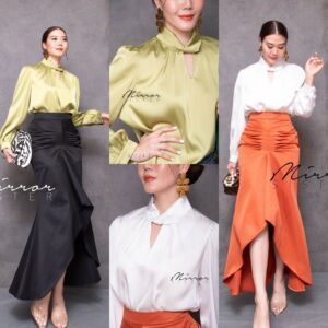 (นางแบบ ใส่ ชุด ขาย) Luxury Fish-tail Sparkling Set ชุดเซ็ตเสื้อกระโปรง แยกใส่ได้ สวยลัคชู เสื้อเก๋คอแต่งม้วนเว้าวี