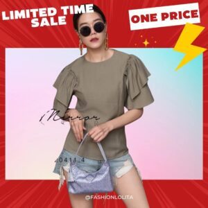 (SHOCK PRICE) Limited time v3 KeeP it EasY BeLL ToP เสื้อแขนระบาย 2 ชั้น ตีเกร็ดเข้าเอว ดูมีทรวดทรง แบบแมทช์ง่าย