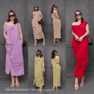 (PROMOTION) V2 CutieS ShaPeD iN YoU BoW DreSS เดรสผ้ายืด เนื้อนิ่มเหลือบเงาเบาๆ เดรสคอวี คอกว้างใส่แบบไหล่ตกได้